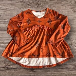 LoveU.Dear Southwestern Print Long Sleeve Peplum Top – Size Large